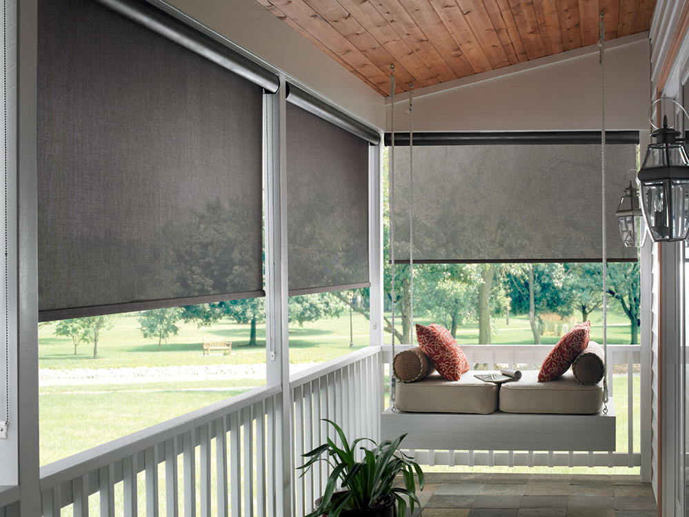 Exterior shades by porch swing